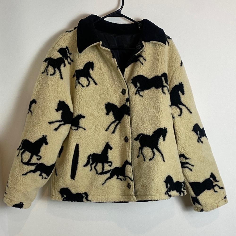 Women's Horse Pattern Bomber Jacket - Black and Cream